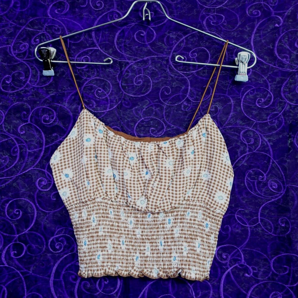 LA Hearts Womens Sz Small Crop Top Belly Shirt Gingham Plaid Farmers Daughter